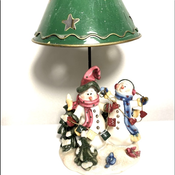 Other - Candle Holder snowmen garlands Kohl's 2 Tealight Metal Shade with Christmas Tree